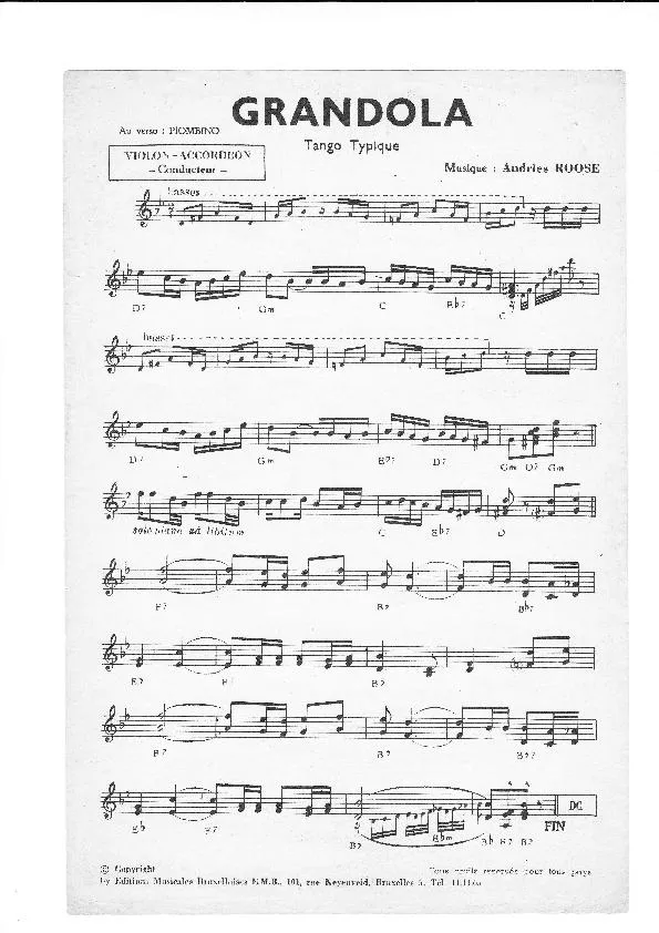 télécharger la partition d'accordéon Grandola (Tango Typique) au format PDF