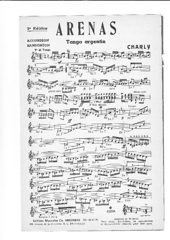 télécharger la partition d'accordéon Arenas (Tango Argentin) au format PDF