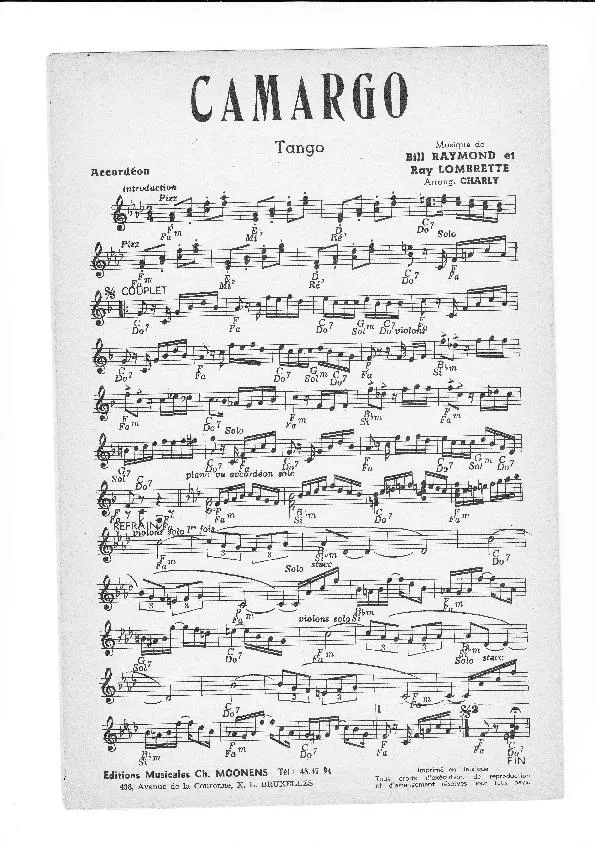télécharger la partition d'accordéon Camargo (Arrangement : Charly) (Tango) au format PDF