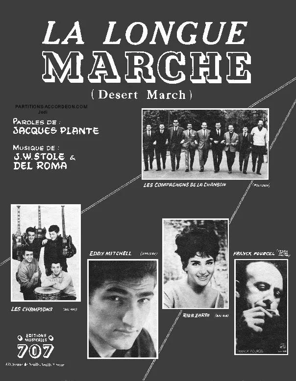 télécharger la partition d'accordéon La longue marche (Desert March) (Interprètes : Les compagnons de la chanson / Les champions / Eddy Mitchell / Rica Zarraï / Franck Pourcel) au format PDF