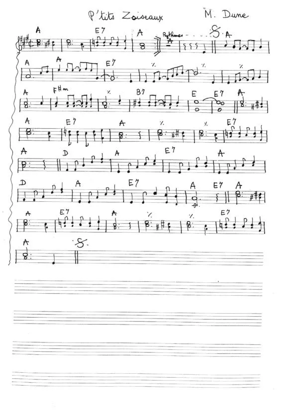 télécharger la partition d'accordéon P'tits zoiseaux (Manuscrite) au format PDF
