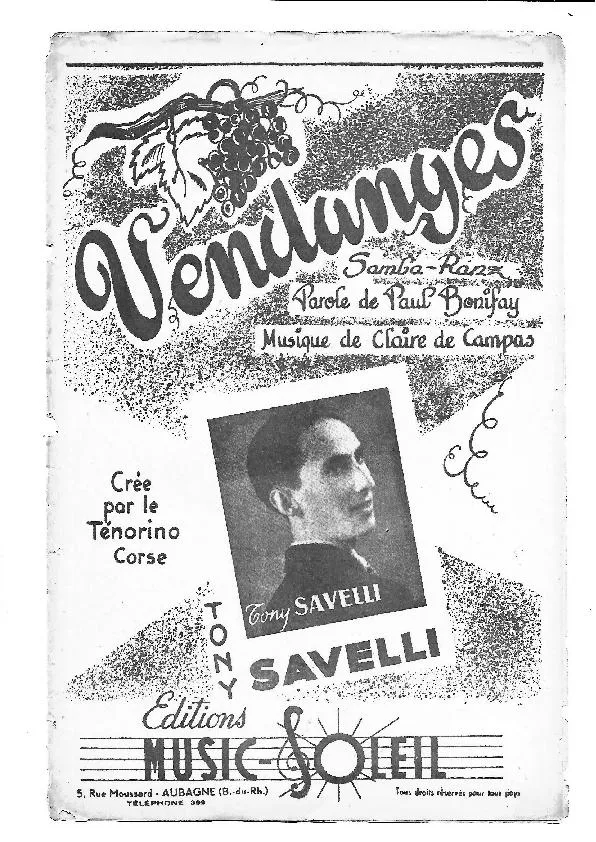 télécharger la partition d'accordéon Vendanges (Créée par : Tony Savelli) (Samba Ranz) au format PDF