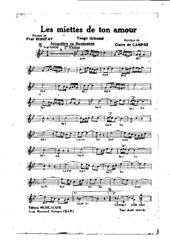 télécharger la partition d'accordéon Les miettes de ton amour (Tango Oriental) au format PDF