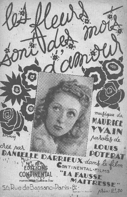 télécharger la partition d'accordéon Les fleurs sont des mots d'amour (Tango chanté par Danielle Darrieux dans le Film : La fausse maîtresse) au format PDF