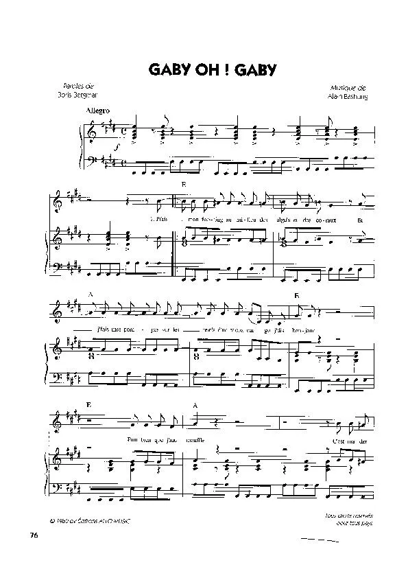 télécharger la partition d'accordéon Gaby Oh Gaby (Pop Rock) au format PDF