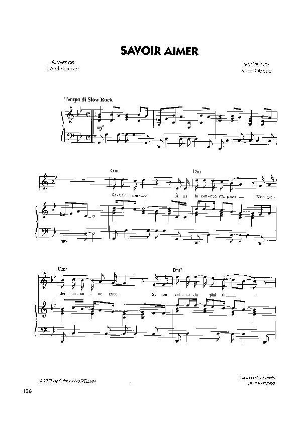 télécharger la partition d'accordéon Savoir aimer (Chant : Florent Pagny) (Slow Rock) au format PDF