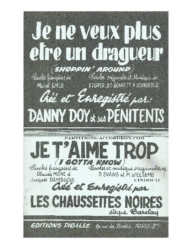 télécharger la partition d'accordéon Je ne veux plus être un dragueur (Shoppin' Around) (Crée par : Danny Doy et ses Pénitents) (Orchestration Complète) (Rock Cha Cha) au format PDF