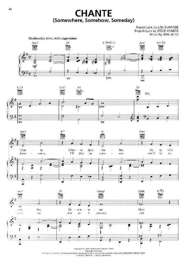 télécharger la partition d'accordéon Chante (Somewhere Somehow Someday) (Chant : Lucienne Delyle) (Slow) au format PDF