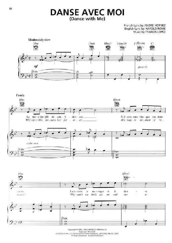 télécharger la partition d'accordéon Danse avec moi (Dance with me) (Chant : Suzy Delair) (Rumba Habanera) au format PDF