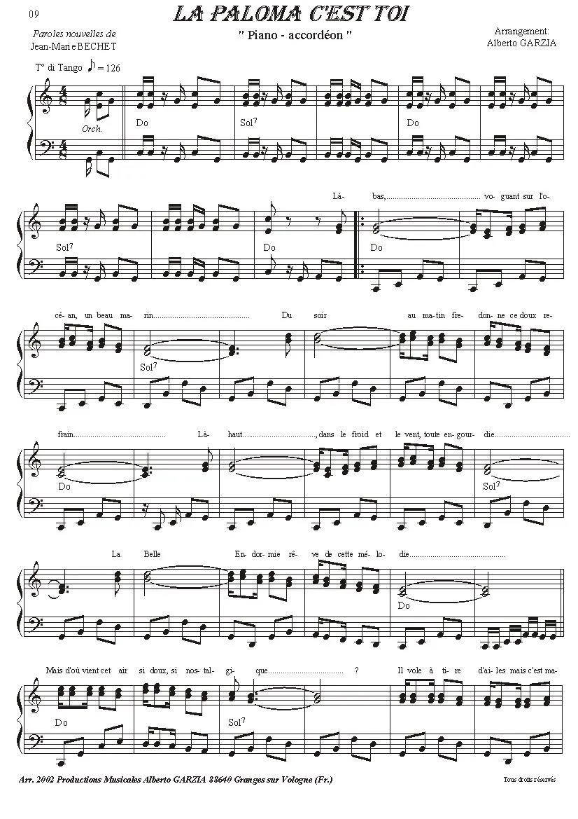 télécharger la partition d'accordéon La Paloma c'est toi (Tango) au format PDF