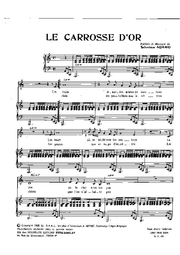 télécharger la partition d'accordéon Le carrosse d'or (Pop Folk) au format PDF