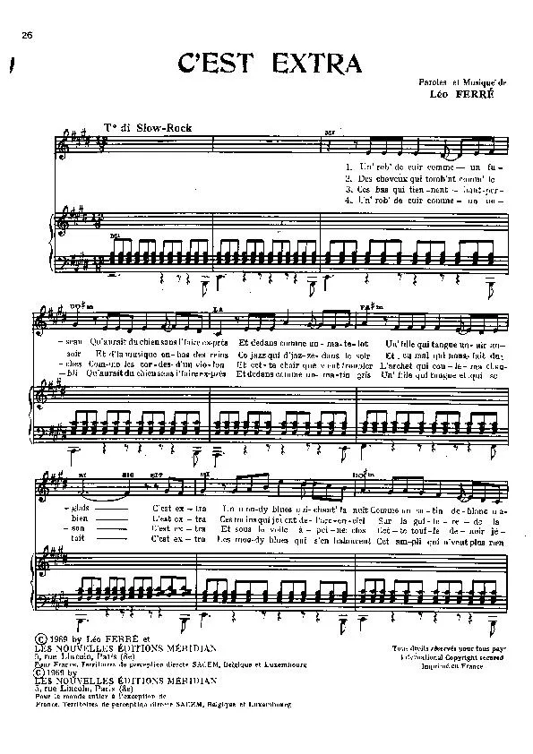 télécharger la partition d'accordéon C'est extra (Slow Rock) au format PDF