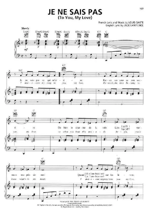 télécharger la partition d'accordéon Je ne sais pas (To you My love) (Chant : Line Renaud) (Slow) au format PDF