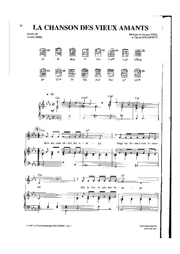 télécharger la partition d'accordéon La chanson des vieux amants (Pop) au format PDF