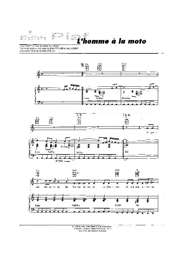 télécharger la partition d'accordéon L'homme à la moto (Black denim trousers and motorcycle boots) (Chant : Edith Piaf) (Pop) au format PDF