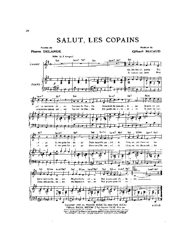télécharger la partition d'accordéon Salut Les copains (Pop) au format PDF