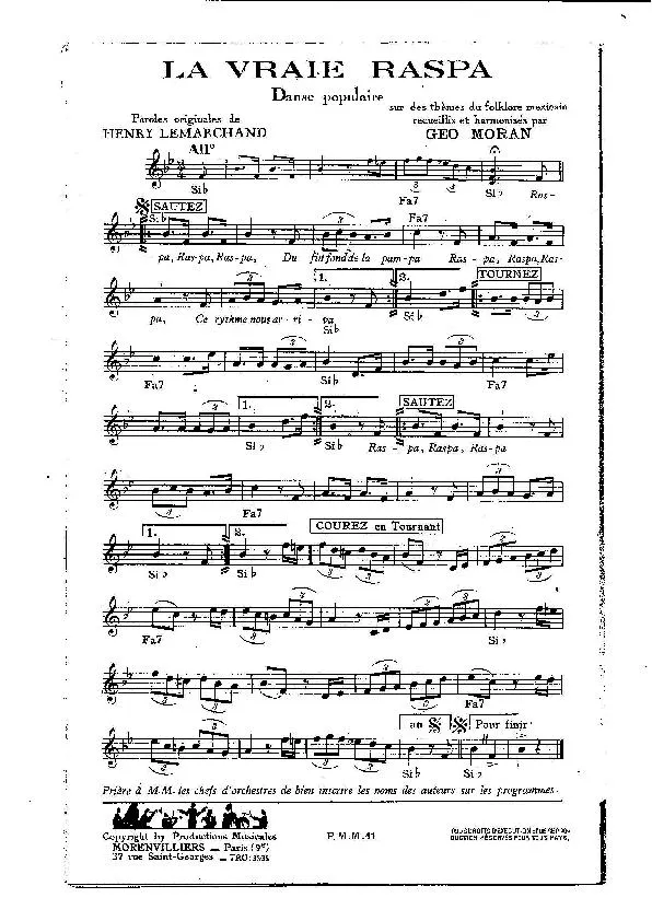 télécharger la partition d'accordéon La vraie raspa (Sur les thèmes du Folklore Mexicain recueillis et harmonisés par : Géo Moran) au format PDF