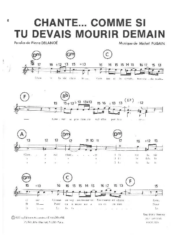 télécharger la partition d'accordéon Chante comme si tu devais mourir demain (Quickstep) au format PDF