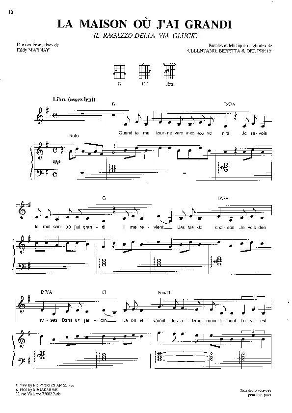 télécharger la partition d'accordéon La maison où j'ai grandi (Il ragazzo della via gluck) (Chant : Françoise Hardy) (Pop Folk) au format PDF