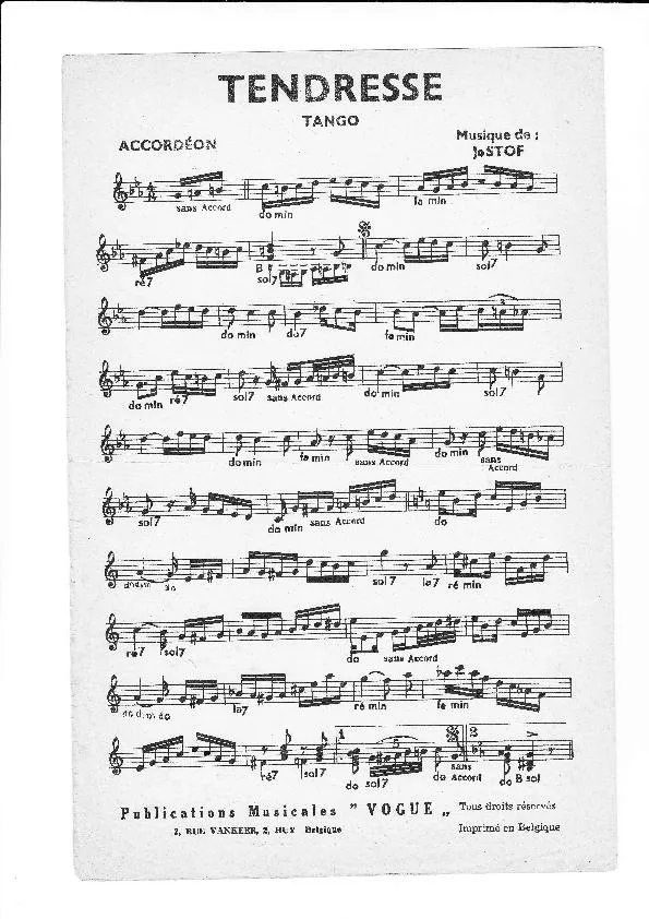 télécharger la partition d'accordéon Tendresse (Tango) au format PDF