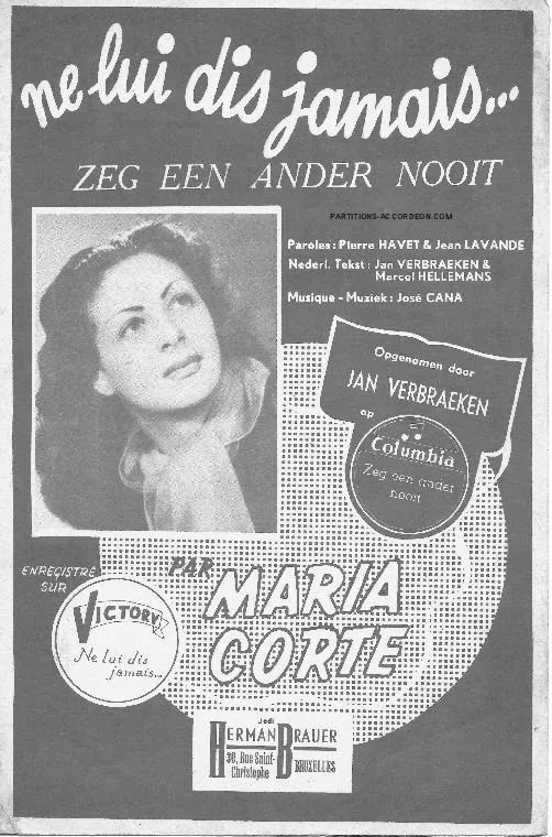 télécharger la partition d'accordéon Ne lui dis jamais (Zeg een ander nooit) (Chant : Maria Corte) (Tango) au format PDF