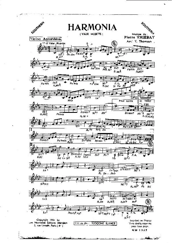 télécharger la partition d'accordéon Harmonia (Arrangement : Yvonne Thomson) (Orchestration) (Valse Musette) au format PDF