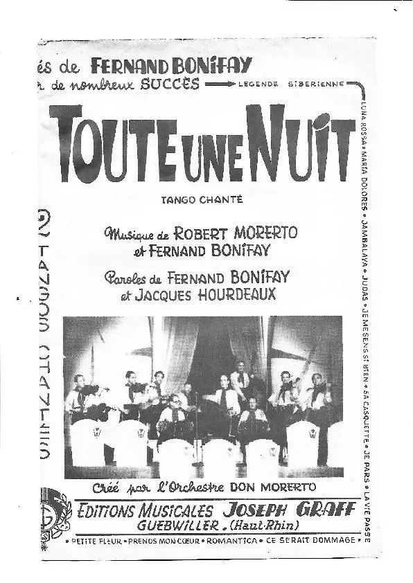 télécharger la partition d'accordéon Toute une nuit (Créé par : L'Orchestre Don Morerto) (Orchestration) (Tango Chanté) au format PDF