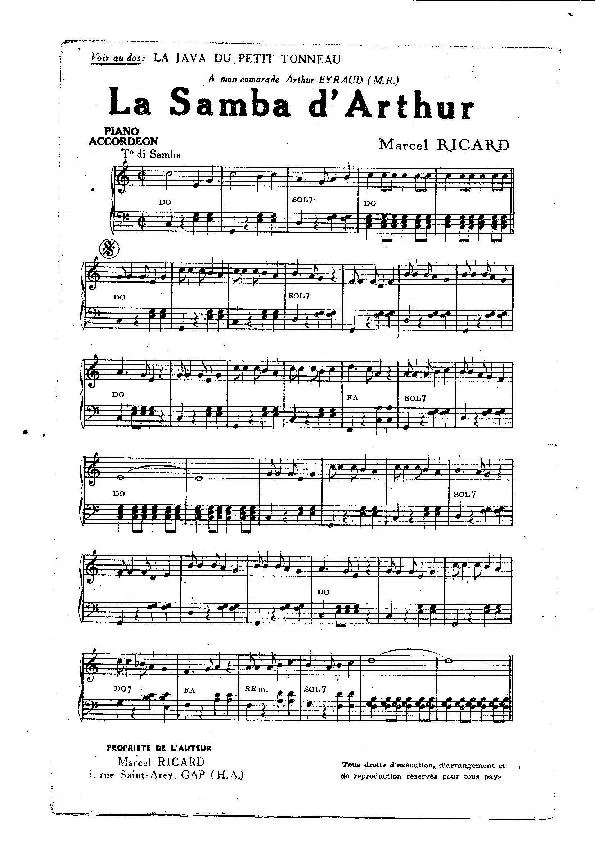 télécharger la partition d'accordéon La samba d'Arthur au format PDF