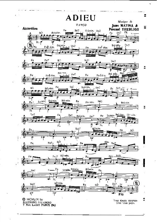 télécharger la partition d'accordéon Adieu (Tango) au format PDF
