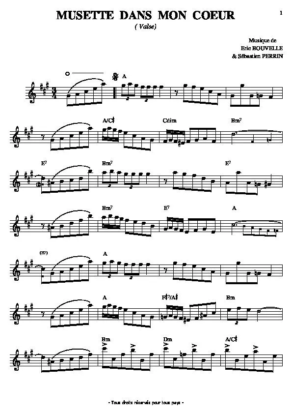 télécharger la partition d'accordéon Musette dans mon coeur (Valse) au format PDF