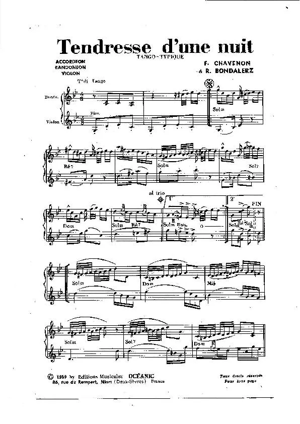 télécharger la partition d'accordéon Tendresse d'une nuit (Créé par : Joseph Colombo et son orchestre) (Tango Typique) au format PDF