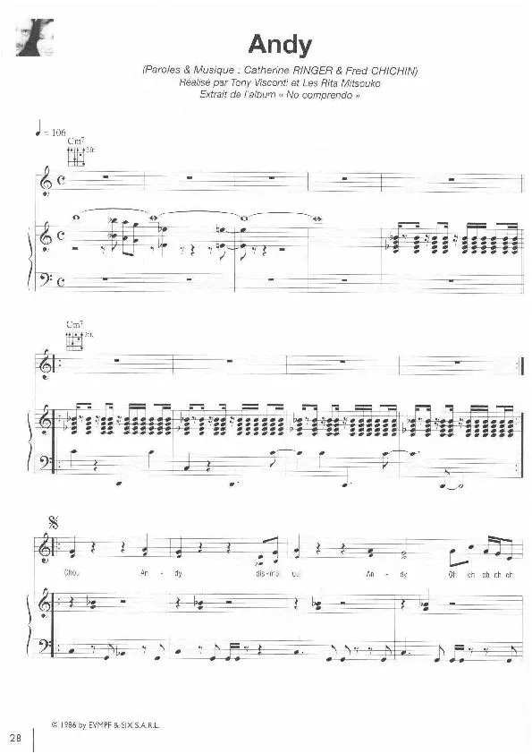 télécharger la partition d'accordéon Andy (Chant : Les Rita Mitsouko) (Pop Rock) au format PDF