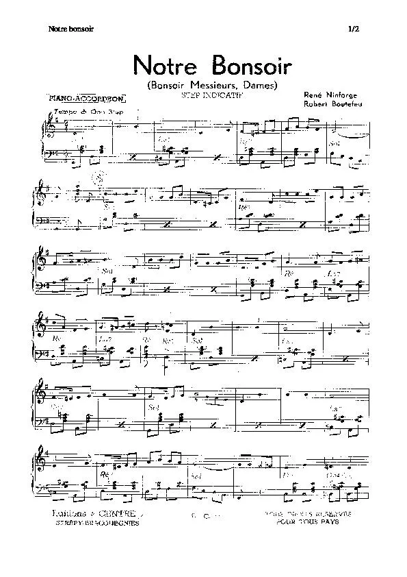télécharger la partition d'accordéon Notre bonsoir (Bonsoir Messieurs Dames) (One Step) au format PDF