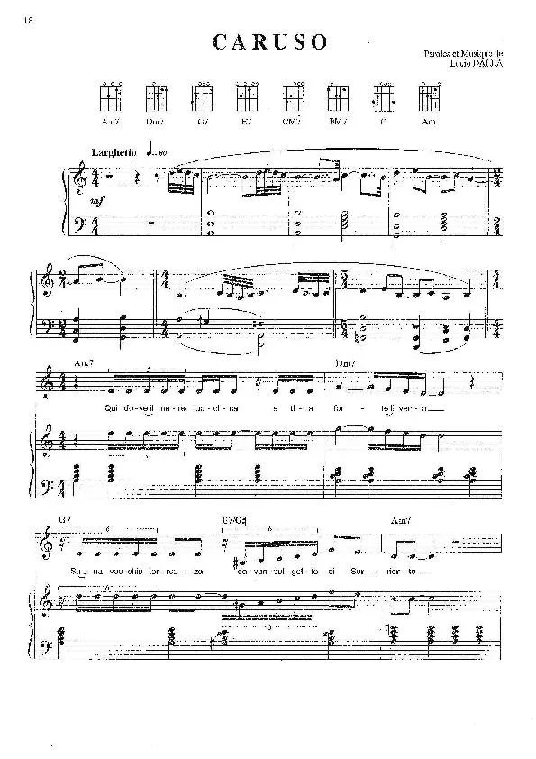 télécharger la partition d'accordéon Caruso (Chant : Luciano Pavarotti) (Opéra) au format PDF