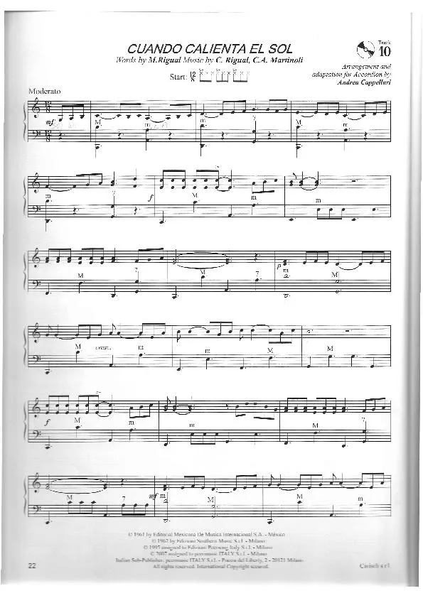 télécharger la partition d'accordéon Cuando calienta el sol (Arrangement : Andrea Cappellari) (Chant : Los Hermanos Rigual) (Merengue) au format PDF