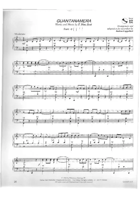 télécharger la partition d'accordéon Guantanamera (Arrangement : Andrea Cappellari) (Chant : Celia Cruz) (Salsa) au format PDF