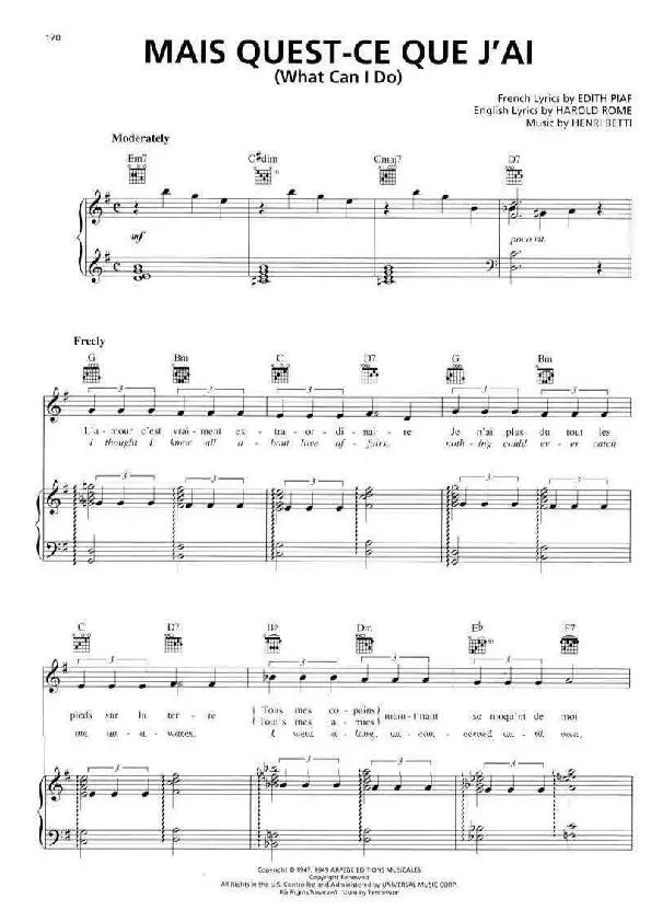 télécharger la partition d'accordéon Mais qu'est ce que j'ai (What can I do) (Chant : Yves Montand) (Slow Fox) au format PDF