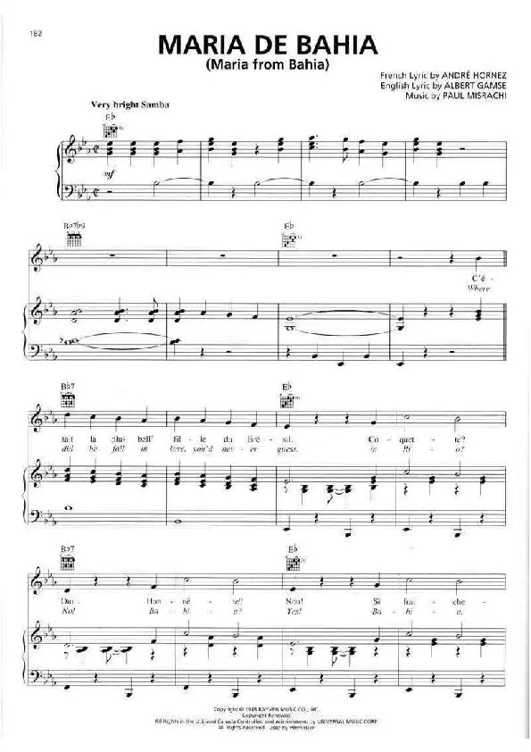 télécharger la partition d'accordéon Maria de Bahia (Maria from Bahia) (Chant : Ray Ventura) (Samba) au format PDF