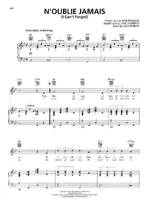 télécharger la partition d'accordéon N'oublie jamais (I can't forget) (Chant : Lina Margy) (Rumba) au format PDF