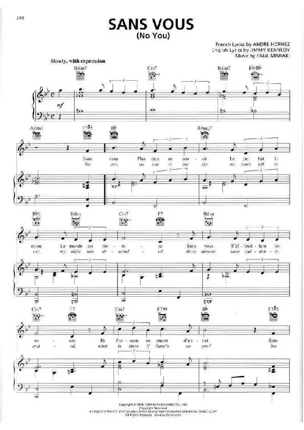 télécharger la partition d'accordéon Sans vous (No you) (Chant : Ray Ventura) (Jazz Pop) au format PDF