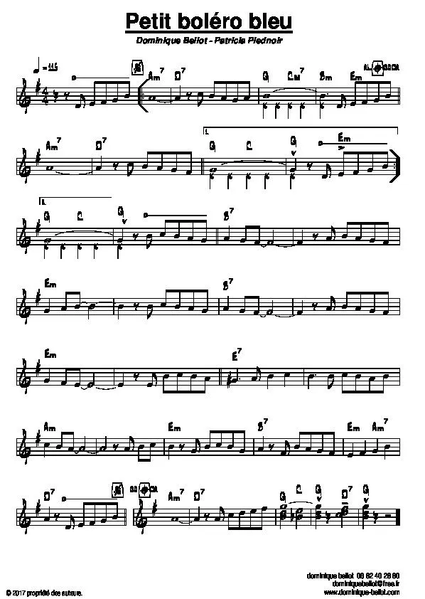 télécharger la partition d'accordéon Petit boléro bleu (Boléro Instrumental) au format PDF