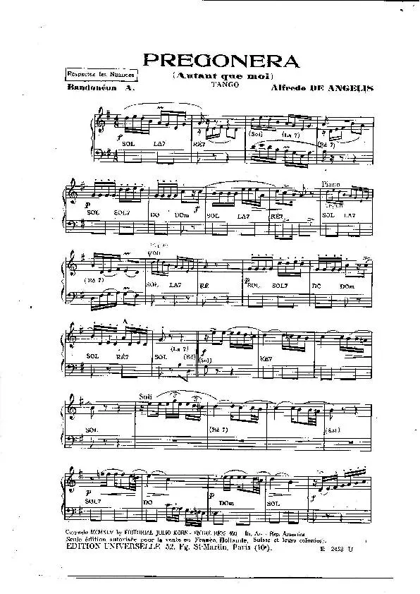 télécharger la partition d'accordéon Pregonera (Autant que moi) (Tango) au format PDF