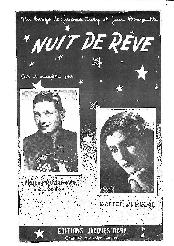 télécharger la partition d'accordéon Nuit de rêve (Créé par : Emile Prud'Homme / Odette Bergeal) (Tango Chanté) au format PDF