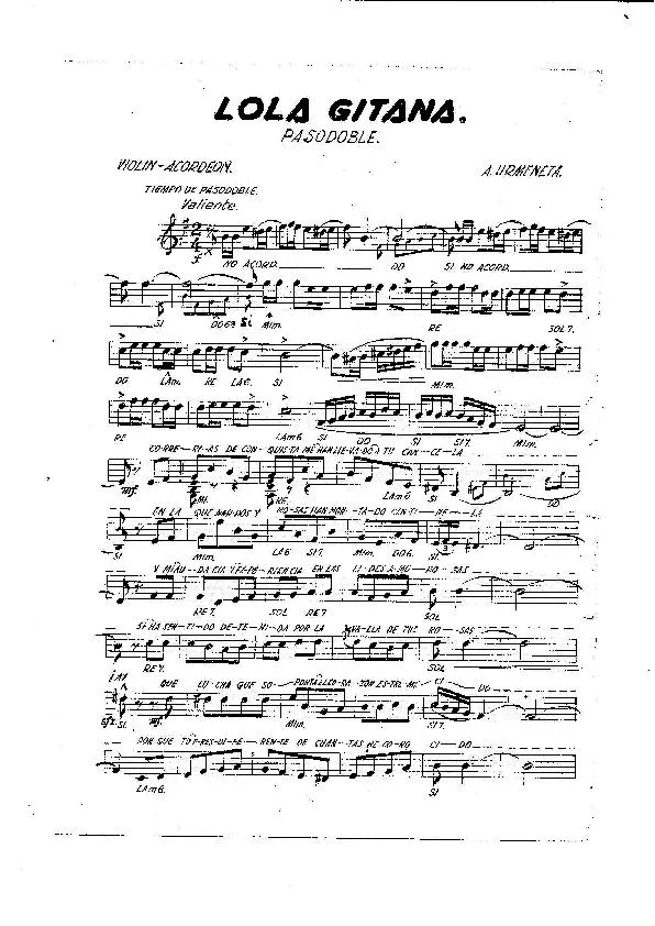 télécharger la partition d'accordéon Lola Gitana (Orchestration Complète) (Paso Doble) au format PDF