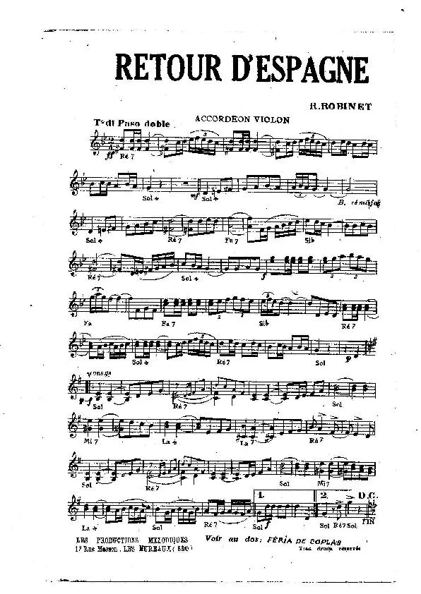 télécharger la partition d'accordéon Retour d'Espagne (Orchestration) (Paso Doble) au format PDF