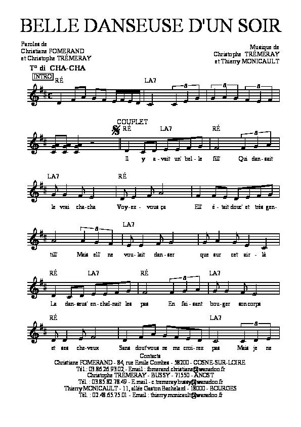télécharger la partition d'accordéon Belle danseuse d'un soir (Cha Cha) au format PDF