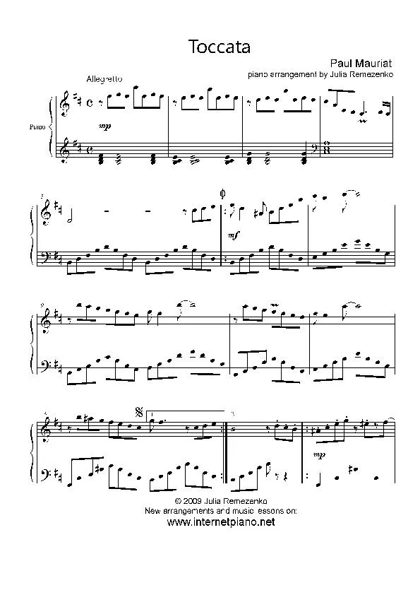 télécharger la partition d'accordéon Toccata (Arrangement pour piano de : Julia Remezenko) au format PDF