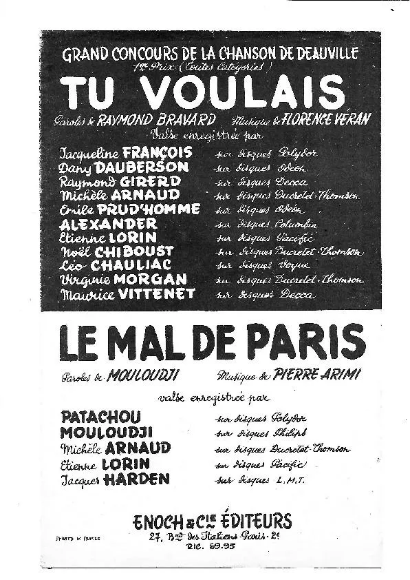 télécharger la partition d'accordéon Le mal de Paris (Orchestration) (Valse Chantée) au format PDF