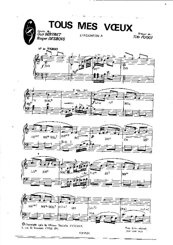 télécharger la partition d'accordéon Tous mes voeux (Orchestration Complète) (Tango) au format PDF