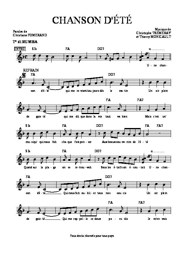 télécharger la partition d'accordéon Chanson d'été (Rumba) au format PDF